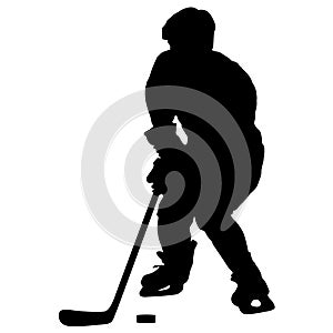 Silhouette of hockey player. Isolated on white