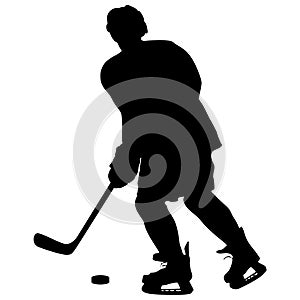 Silhouette of hockey player. Isolated on white. Vector illustra