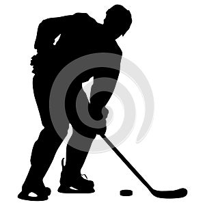 Silhouette of hockey player. Isolated on white. Vector illustra