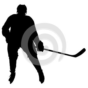 Silhouette of hockey player. Isolated on white. Vector illustrations