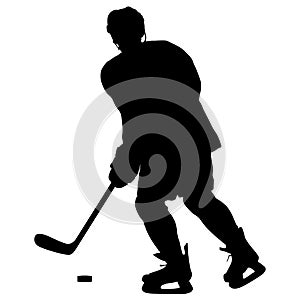 Silhouette of hockey player. Isolated on white. Vector illustrations