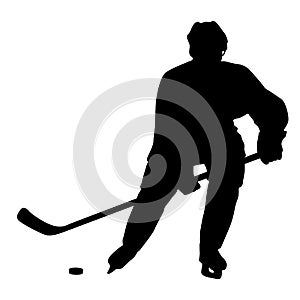 Silhouette of hockey player on white background