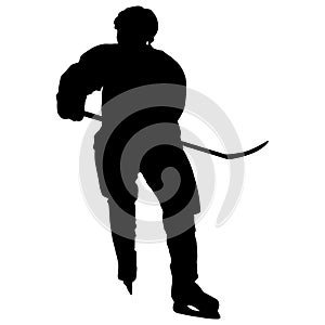 Silhouette of hockey player on white background