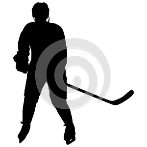 Silhouette of hockey player on white background