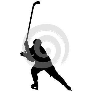 Silhouette of hockey player on white background