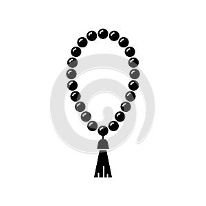 Silhouette Holy rosary. Outline prayer beads icon. Black illustration of religious accessory with tassel. Attribute of