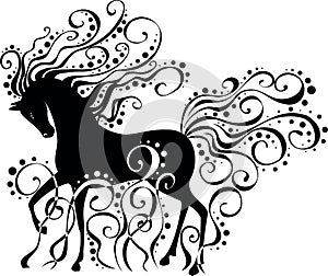 Silhouette of a horse in curls