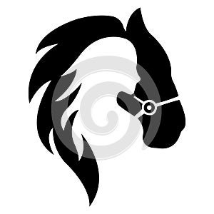 Silhouette of a horse and a girl`s face. Design suitable for equestrian logo