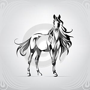 Silhouette of a horse with a long mane. vector illustration