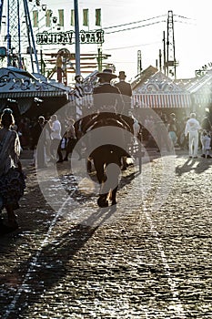 Silhouette of Horse rider at sunset. Seville`s April Fair.