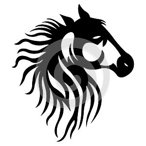 The silhouette of the horse`s face in black on a white background is drawn using various lines. Suitable for tattoos