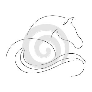 Silhouette of a horse seen from behind drawn in a minimalist style. Design suitable for logo, tattoo, decoration, mascot, symbol