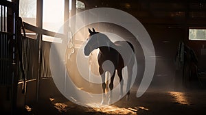 Silhouette of a horse in the stable