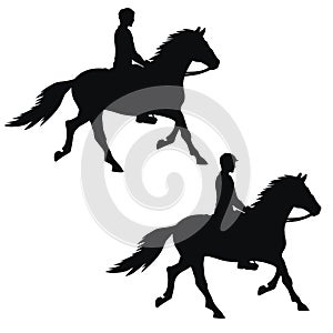 Silhouette of a horseman on a trotting horse