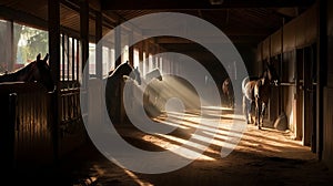 Silhouette of horses in the stable