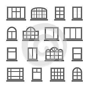 Silhouette house empty comfort windows estate building decoration icons set flat design template vector illustration