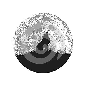 Silhouette of howling wolf on full moon background