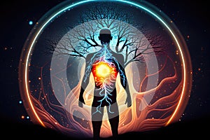 Silhouette of human astral human body concept image for near death experience, spirituality, and meditation - AI Generated