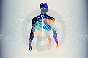 Silhouette of human astral human body concept image for near death experience, spirituality, and meditation - AI Generated