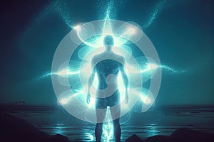 Silhouette of human astral human body concept image for near death experience, spirituality, and meditation - AI Generated