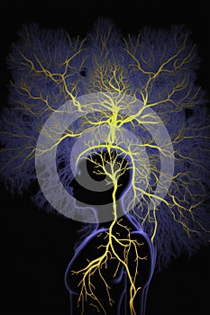 Silhouette of a Human Figure, Surrounded by a Network of Neurons, Symbolizing the Connection between Mind, Body, and Soul.