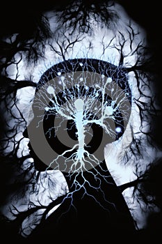 Silhouette of a Human Figure, Surrounded by a Network of Neurons, Symbolizing the Connection between Mind, Body, and Soul.