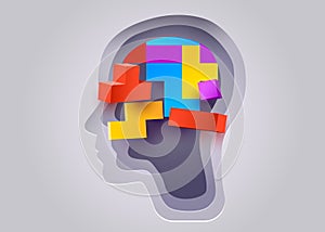 Silhouette of a human head game blocs puzzle. Concept of mental health and psychology.
