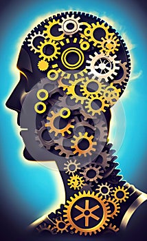 Silhouette of a human head with gears and cogwheels
