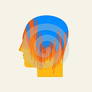 Human head in profile with a fire. Stress icon