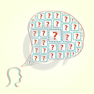 Silhouette of Human Head with Question Icons