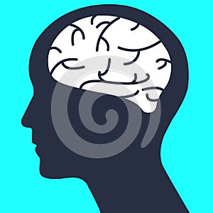 Silhouette human head with simple brain vector.