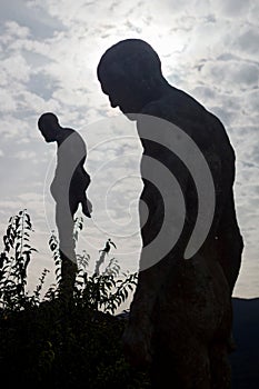 Silhouette of human statues of stone