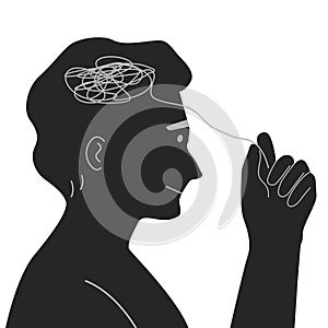 The silhouette of human is understanding and managing his stress or depress, mental health concept. flat vector illustration