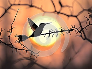 Hummingbird Sunset Silhouette