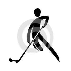 Silhouette ice hockey player skating with stick isolated illustration.