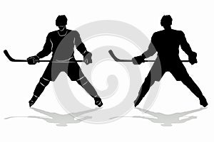 Silhouette ice hockey player, vector draw