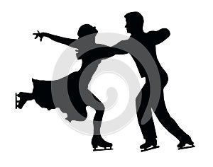 Silhouette Ice Skater Couple Embrace Back Kick