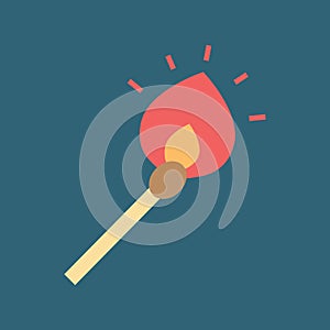 Silhouette icon burning match. Flat vector illustration.