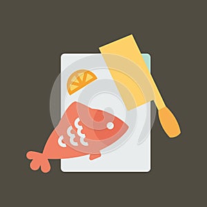 Silhouette icon butchering of fish. Flat vector illustration.