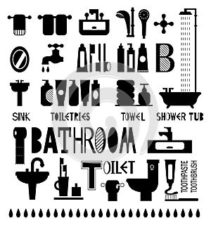Silhouette icons of bathroom and toiletries photo