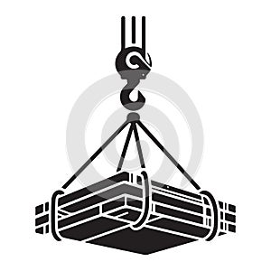 Silhouette illustration of crane lifting heavy load with ropes safely photo