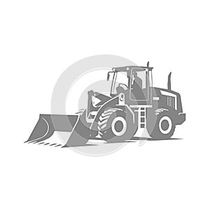 Black and white vector illustration of a front loader