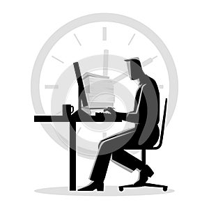 Silhouette illustration of a man working overtime