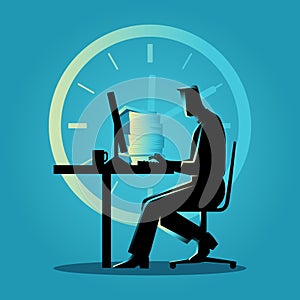 Silhouette illustration of a man working overtime