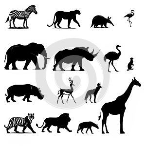 Silhouette illustration of safari wild animals