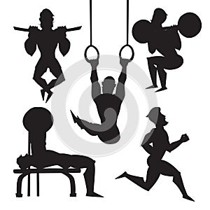 Silhouette illustration set of male athletes. Vector sport black silhouette