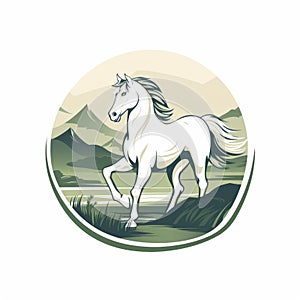 Silhouette Illustration Of A White Horse Running In A Field