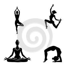 Silueta ilustrace ženy cvičení jóga 