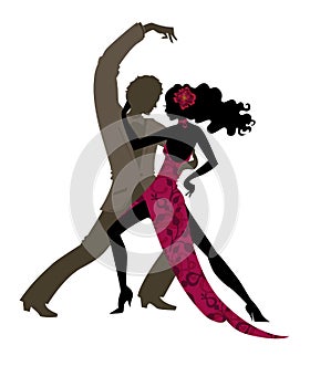 Silhouette illustration of young couple dancing tango