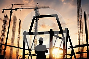 Silhouette image of construction worker holding safety helmet and construction AI generated